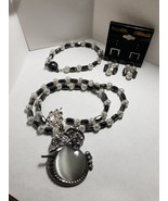 Black &amp; Silver Elephant Head Necklace, Bracelet and Earrings Set - $63.00