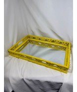 VTG Yellow Lacquer Paint Bamboo Wood Mirrored Vanity Tray Chinoiserie Chic - €71,44 EUR