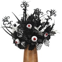5 Pcs Black Halloween Flowers, 16.5 Glitter Devil&#39;S Eyes Sprays Artificial Eyeba - £23.72 GBP