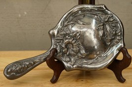 Silverplate Vanity Estate Art Nouveau Floral Repousse Hand Mirror Beveled Glass - £43.51 GBP