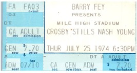 Vintage Crosby Stills Nash Young CSNY Ticket Stub July 25 1974 Mile High... - £46.59 GBP
