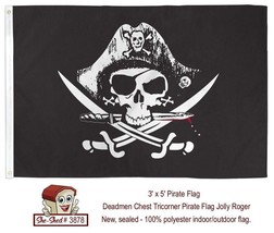 Deadman Chest Tricorner Pirate Ship Jolly Roger Pirate Flag 3&#39; x 5&#39; Flag... - $9.95
