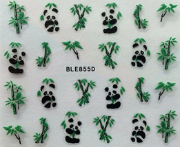 Nail Art 3D Decal Stickers Green Bamboo Panda Glitter BLE855D - £2.70 GBP