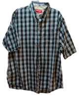 Wrangler XXL blue white plaid short sleeve button shirt men cotton - £13.15 GBP