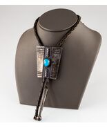 Sterling Silver Turquoise Bolo Tie with Braided Leather One Missing Aglet - $6,708.80 MXN