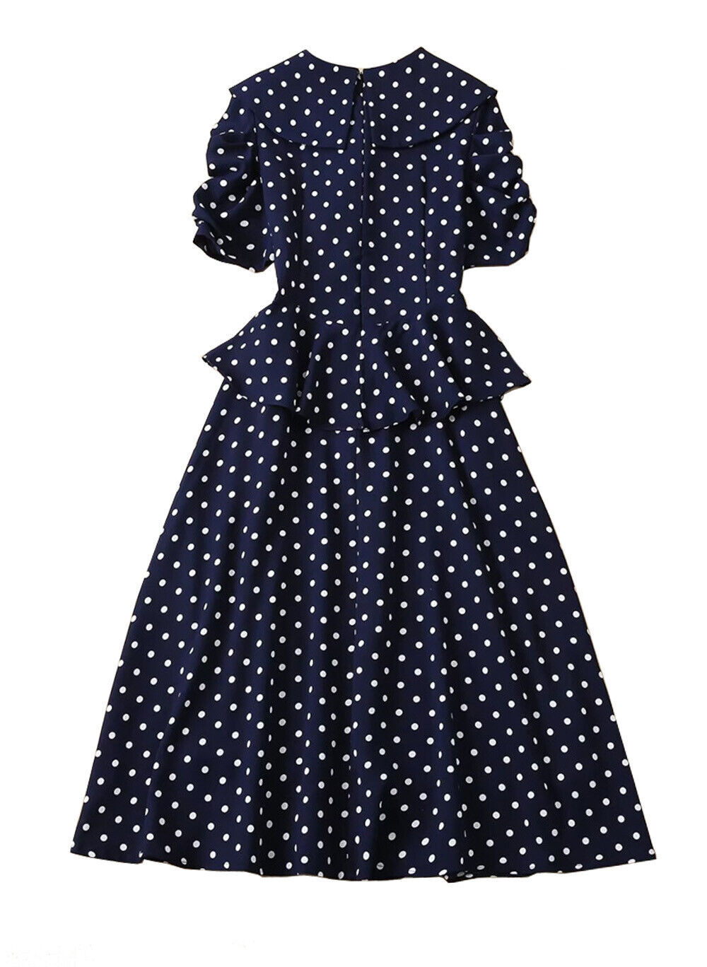 Kate Middleton Inspired Navy Polka Dot Puffed Sleeve Peplum Fit & Flare Dress OZ Item image 8
