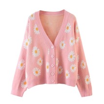 Womens Y2K Long Sleeve Loose Cardigan Sweater V Neck Knitted Cardigan Bu... - £43.45 GBP