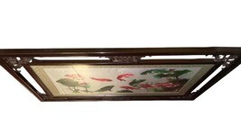 Vintage Asian Framed Art Landscape Carved Wood Frame 32.75x21 Goldfish Fish Luck image 5