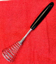 VINTAGE FRENCH WIRE WHIP Coil Spring WHISK Black Plastic HANDLE KITCHEN ... - $19.73