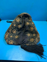 Vtg Collectible Floral Satin? Embroidered Round Cap Opening Tassel Purse... - £63.71 GBP