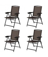 4 Pieces Folding Dining Chairs with Smooth Armrests and Sling Back - Col... - £158.57 GBP