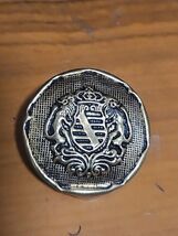 Shield Crest Crown Lions Vintage Brass Military Round Button 1-1/8" - $9.79