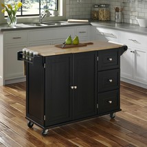 Black Wooden Kitchen Island Utility Cart Wheel Cabinet Storage Drawers Drop Leaf - £578.61 GBP