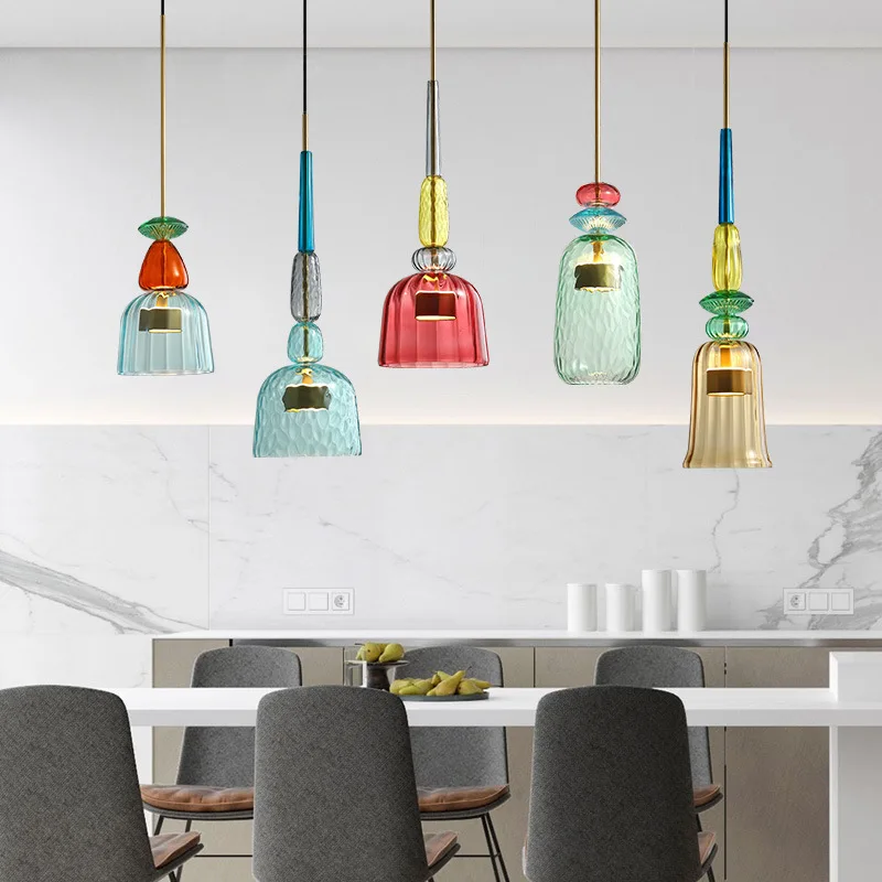 Colorful Glass LED Pendant Lights for Dining Room Kitchen Table Hanging - $97.78+