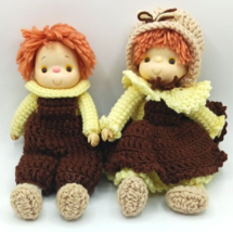 Vintage Crocheted Dolls Boy and Girl 12&quot; Tall Rubber Faces - $19.79