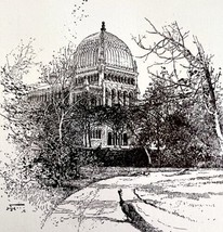 Pen &amp; Ink Example Church Dome Drawing 1900 Victorian Art Instruction Print DWW2A - £11.93 GBP