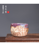 Handmade Artisan Ceramic Tea Cup - Purple White Glaze Textured Pottery - $900.00