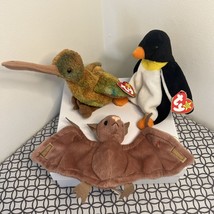 Lot of 3 Ty Beanie Baby PE Pellets Batty, Beak, Waddle 1995, 1996, 1998 - £25.28 GBP