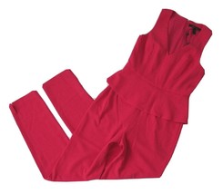 NWT BCBG MaxAzria Cerys in Lipstick Red Crepe Slim Leg Peplum Jumpsuit 4 x 31 - £56.14 GBP