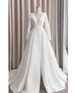 Custom Personalized Ball Gown Deep V-Neck Long Sleeves Bridal Dress Whit... - $449.00