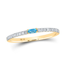 10kt Yellow Gold Womens Baguette Blue Topaz Diamond Band Ring 1/5 Cttw - £206.54 GBP