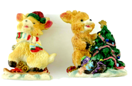 Pair of Christmas Reindeer Figurines Skiing Presents Tree Shelf Decor - €11,09 EUR