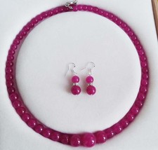 new 6-14mm Genuine Rose Ruby Gemstones Round Necklace Earrings Set 18&quot; - £18.38 GBP