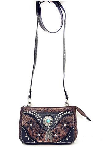 Western Feather Country Rhinestone Concho Laser Cut Wallet Cross Body Cl... - $23.99