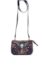 Western Feather Country Rhinestone Concho Laser Cut Wallet Cross Body Cl... - £18.89 GBP