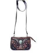 Western Feather Country Rhinestone Concho Laser Cut Wallet Cross Body Cl... - $23.99