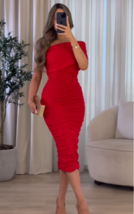 Zara Bnwt 2024. Red Asymmetric Draped Dress Knit. 2142/039 - £79.83 GBP