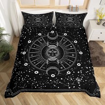 Sun And Moon Comforter Cover Set Queen Size Black And White Psychedelic Constell - £59.33 GBP