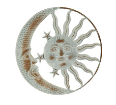 20 Inch Sun Moon Metal Face Distressed White Painted Stars Rustic Wall Hanging - £31.80 GBP