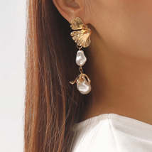 Pearl &amp; 18K Gold-Plated Botanical Drop Earrings - £11.18 GBP
