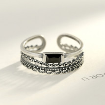 S925 Sterling Silver Bracelet Women&#39;s 3A-Grade Black Zircon Elegant Ring - £16.02 GBP