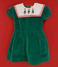 VTG Lisa Jackson Green Velvet Christmas Tree Girls Dress Size 4 VGUC - £22.33 GBP