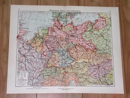 1928 Map Of Germany Silesia Pomerania East Prussia Poland Central Europe - £23.79 GBP