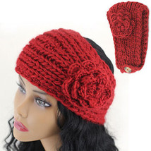 RED Crochet Knitted Headband Warm Winter Woman&#39;s Ladies Fashion Flower New - £7.12 GBP