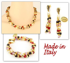 Authentic Italian Made Venetian Murano Jewelry Set: Necklace Earrings Bracelet - £189.73 GBP