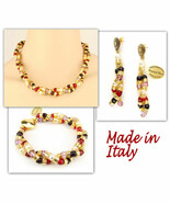 Authentic Italian Made Venetian Murano Jewelry Set: Necklace Earrings Br... - $4,449.47 MXN