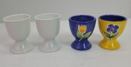 4 VTG Spring Easter Butterfly Tulip Floral &amp; White Ceramic Egg Cup Mix Lot Rare - £15.44 GBP