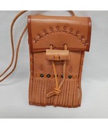 Leather Brown Trinket Pouch 3.5&quot; With Small Engravings - £18.75 GBP