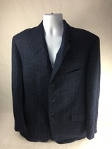 Faconnable Mens Suit Jacket Blue Windowpane Lined Notch Lapel Pockets Wo... - £38.36 GBP