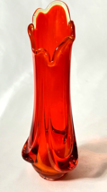 Vintage Viking Art Glass Vase Persimmon Epic Drape Swung Amberina Red Or... - £59.38 GBP