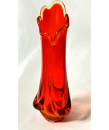 Vintage Viking Art Glass Vase Persimmon Epic Drape Swung Amberina Red Or... - $1,417.02 MXN