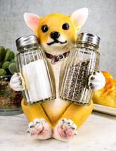 Ebros Teacup Tan Chihuahua Puppy Salt And Pepper Shakers Holder Set 6.25&quot;H - £19.92 GBP