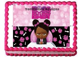 Boss Girl African American Baby Happy Birthday Edible Cake Topper Edible Cake To - £12.95 GBP