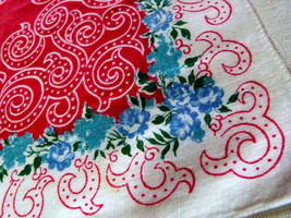 1950s Western Cowboy Everyday Handkerchief  16 1/2&quot; Cotton Linen Blend B... - £5.45 GBP