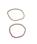 2 Handmade Beaded Stretch Bracelets Natural Wood &amp; Maroon Boho Jewelry Gift - $35.96 CAD