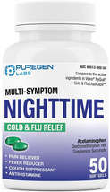 Nighttime Cold and Flu Relief Medicine 50 Softgel Liquid Capsules Sore T... - $16.65